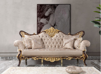 Three-seater sofa 3 seater upholstered sofa fabric sofa beige baroque polyester